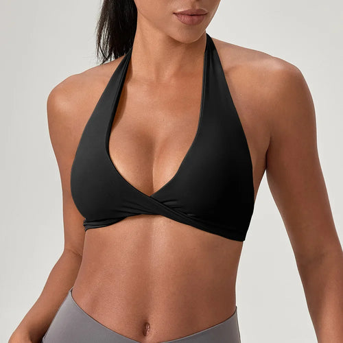 Strappy Bra for Women Open Back Halter Sports Bra Light Support Gym