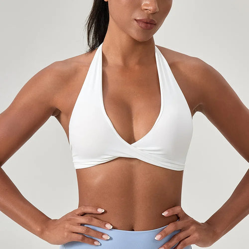 Strappy Bra for Women Open Back Halter Sports Bra Light Support Gym
